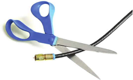 Scissors cutting a cable