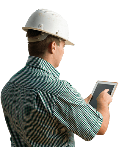 Construction worker using tablet